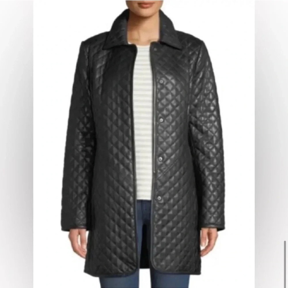 Neiman Marcus Collection Quilted Lambskin Leather Trench Coat Size S